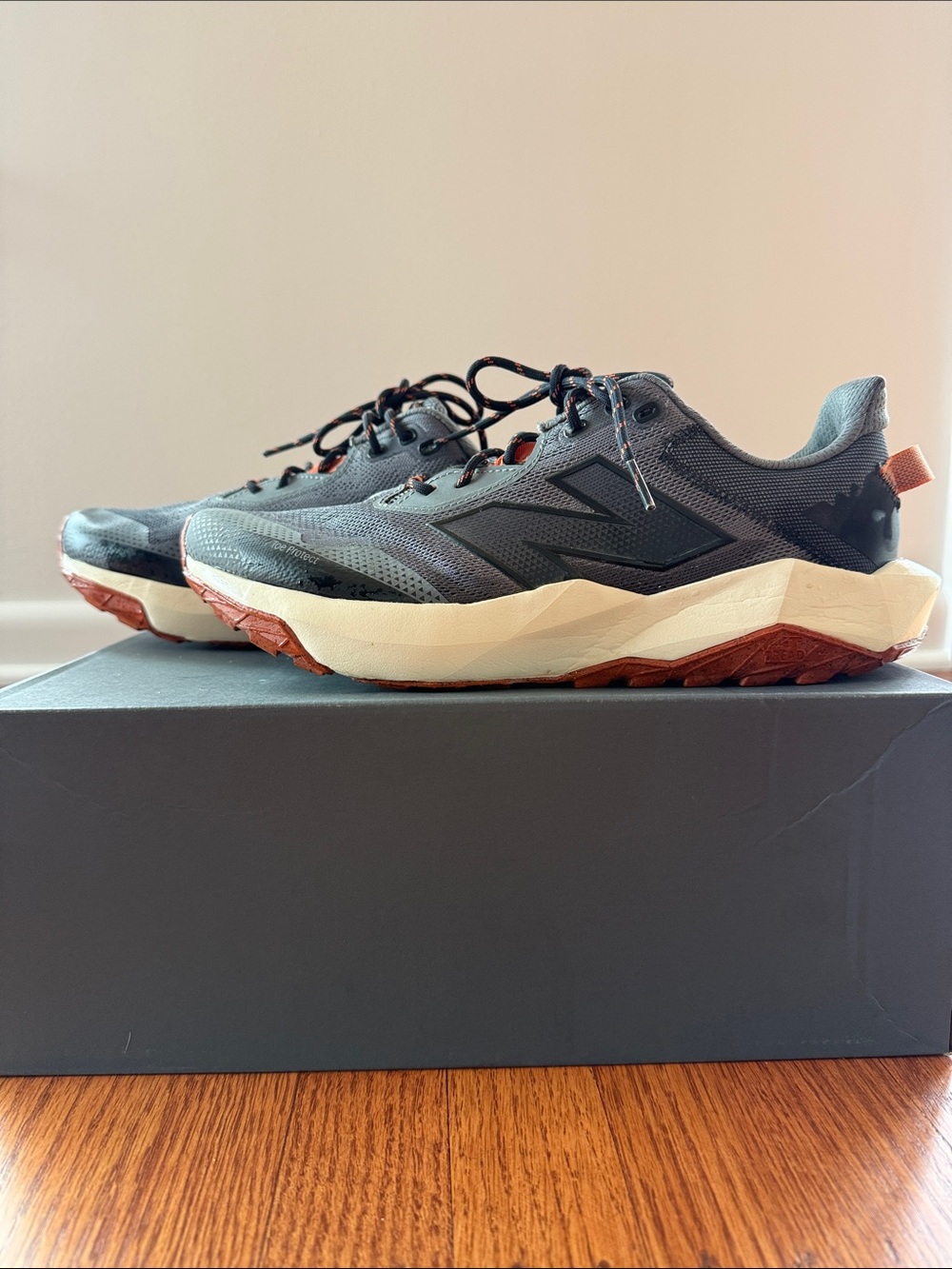 New Balance Gray and Cream Athletic Shoes with Brown Outsole